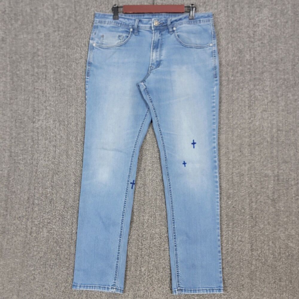 Buffalo David Bitton Jeans Mens 34x30* Blue Axel Slim Stretch Denim Crosses